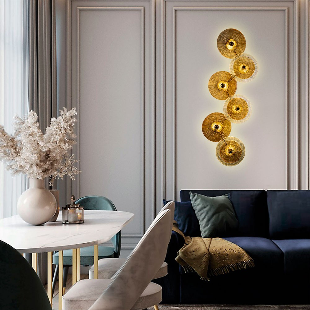 Бра с 6-ю плафонами в форме диска из рельефного коричневого стекла Decorative Six Glass Discs Wall Lamp