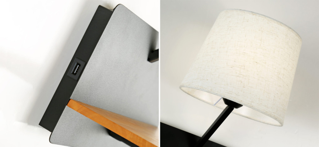 Бра с абажуром и гибким спотом Trumpet Wall Black USB