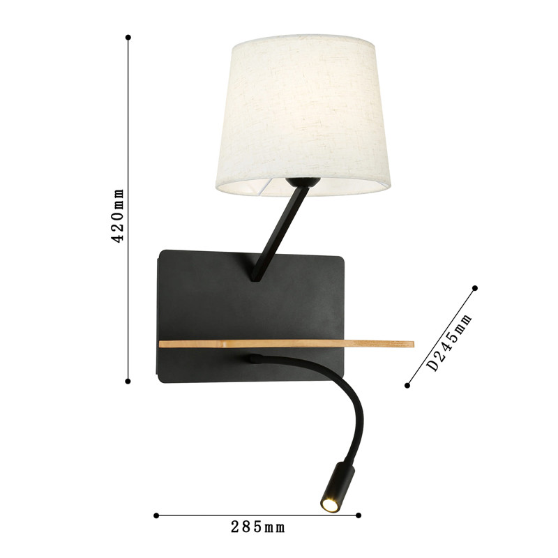 Бра с абажуром и гибким спотом Trumpet Wall Black USB