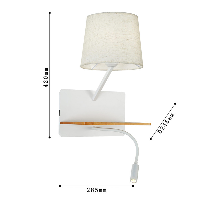 Бра с абажуром и гибким спотом Trumpet Wall White USB