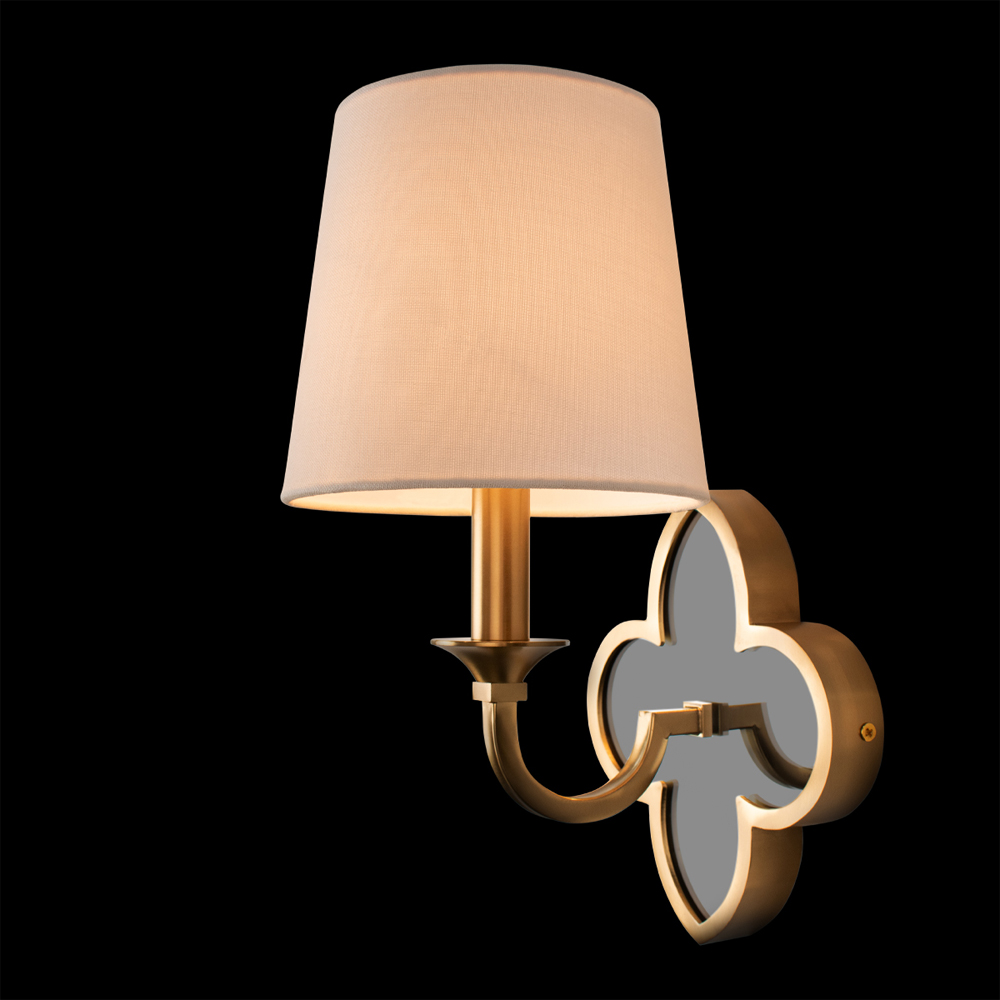 Бра с белым текстильным абажуром и фигурным основанием с зеркальной вставкой Vitorino