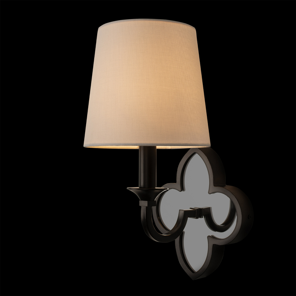 Бра с белым текстильным абажуром и фигурным основанием с зеркальной вставкой Vitorino