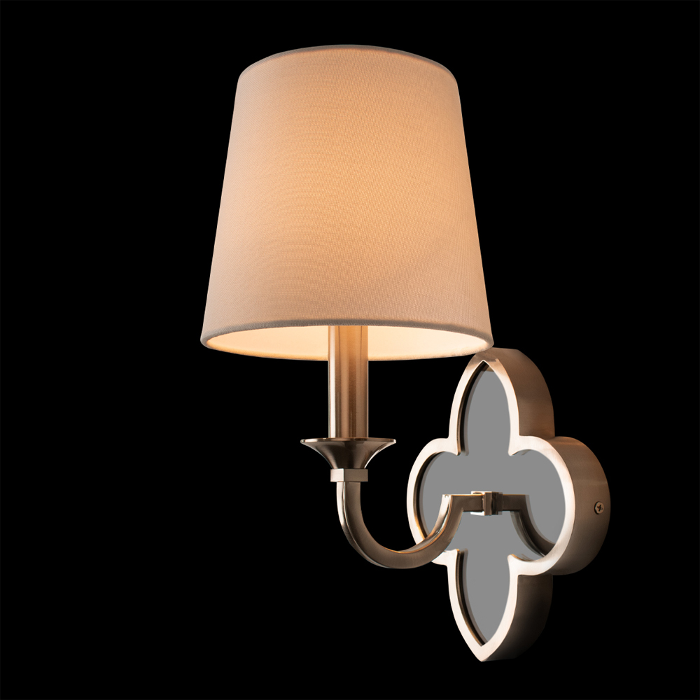 Бра с белым текстильным абажуром и фигурным основанием с зеркальной вставкой Vitorino