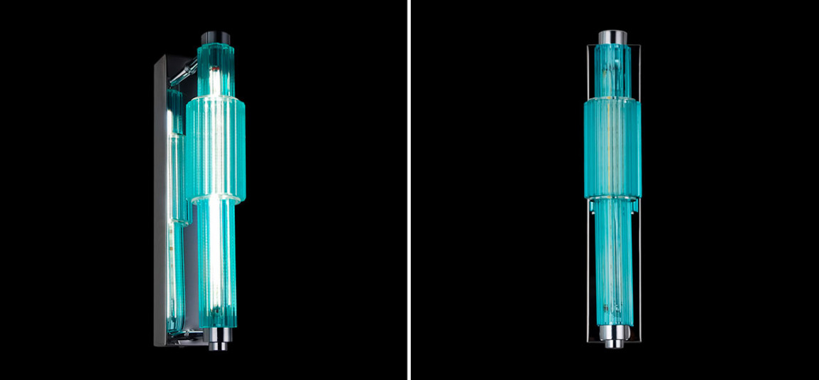 Бра с вертикальным узким плафоном Fuse Crystal Blue