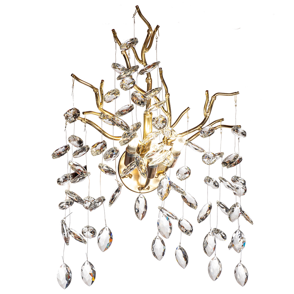 Бра с ветвистым каркасом и стеклянными подвесами цвет золото Golden Leaf Fall