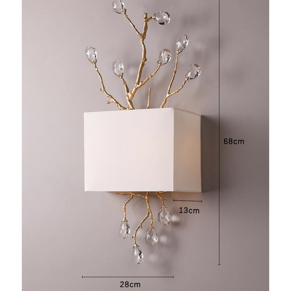 Бра с ветвистым каркасом и тканевым абажуром Crystals on the Branches