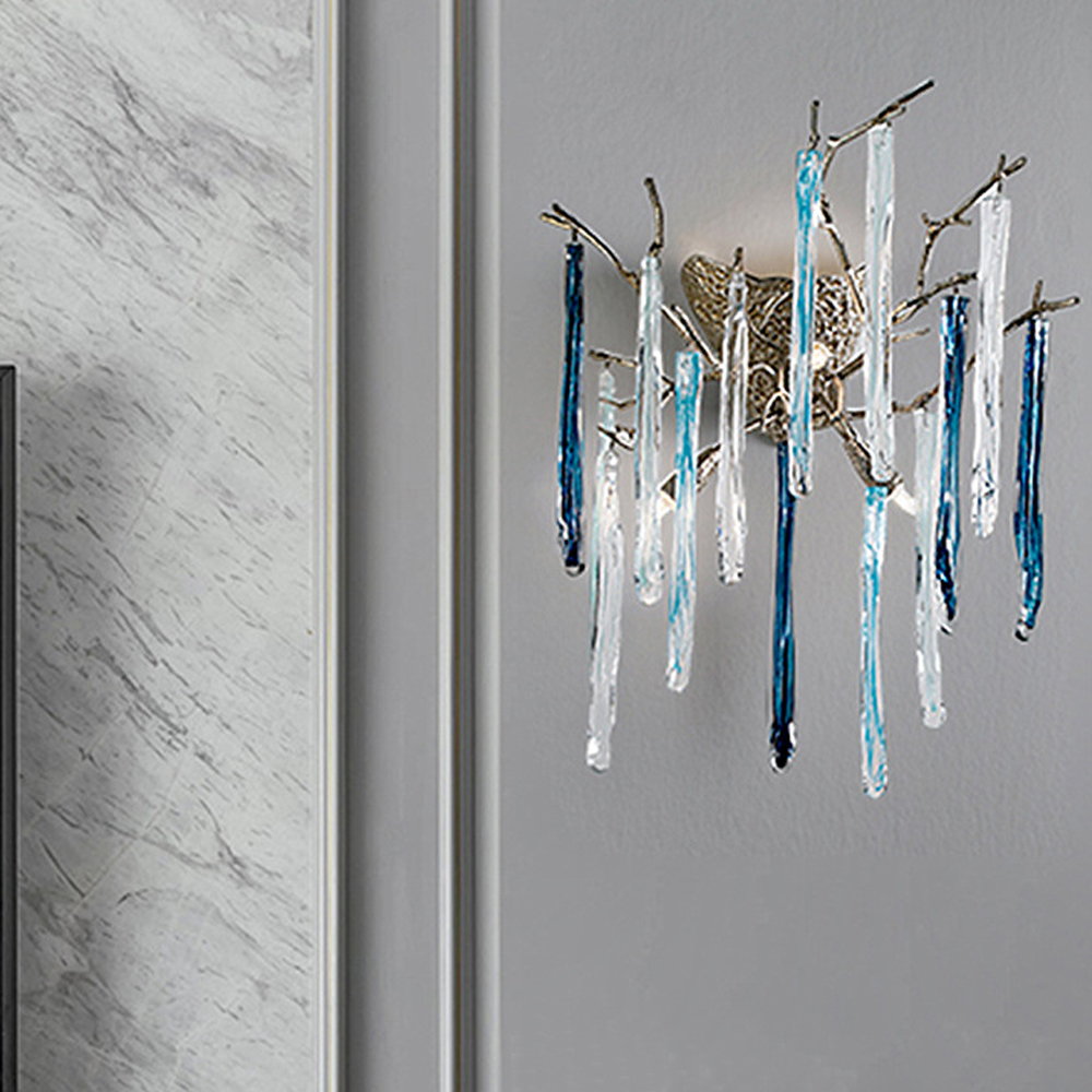 Бра с ветвистым каркасом из металла и подвесками из стекла Droplet Chandelier