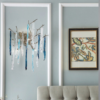 Бра с ветвистым каркасом из металла и подвесками из стекла Droplet Chandelier