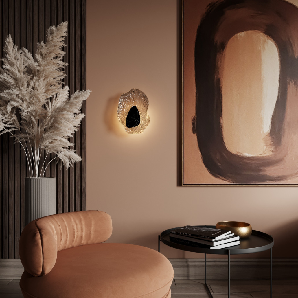 Бра с волнообразным стеклянным плафоном и вставкой из мрамора Liquid Stone