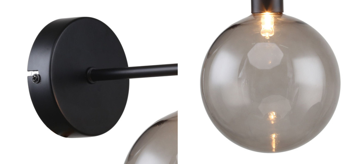 Бра с выдувным плафоном серого цвета Carmella Globe Black