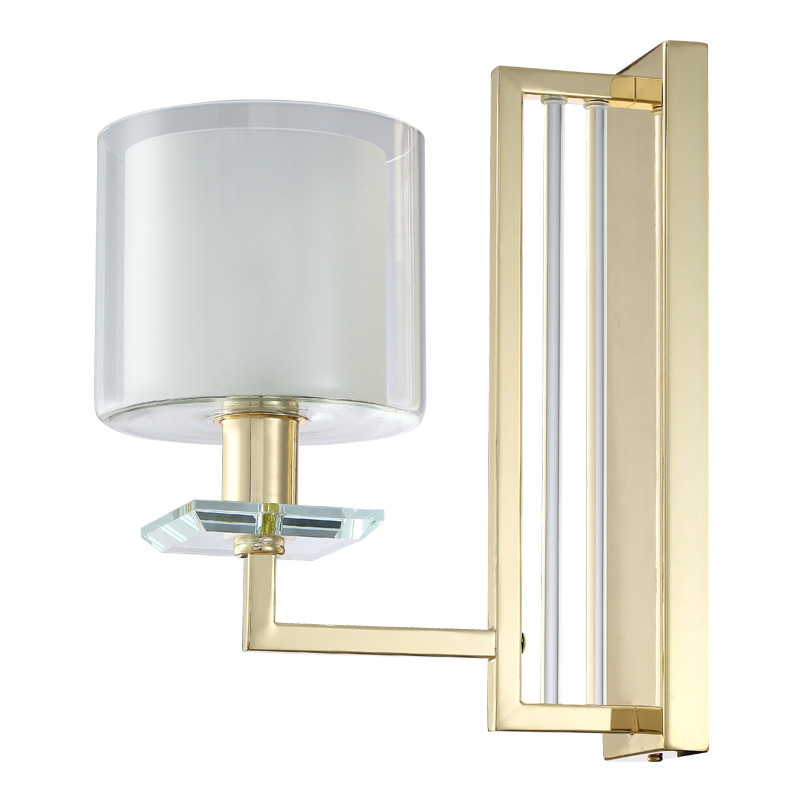 Бра с геометрическим каркасом из металла и цилиндрическим стеклянным плафоном Laurent