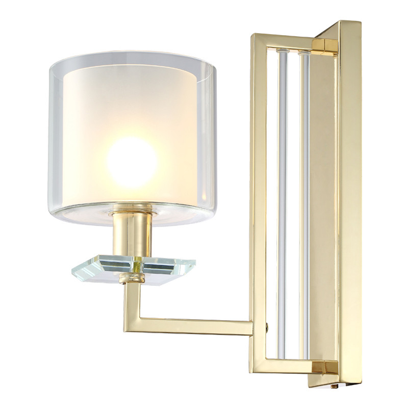 Бра с геометрическим каркасом из металла и цилиндрическим стеклянным плафоном Laurent