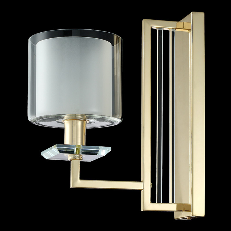 Бра с геометрическим каркасом из металла и цилиндрическим стеклянным плафоном Laurent