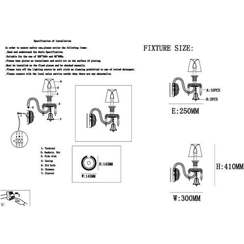 Бра с двумя белыми текстильными абажурами и хрустальными подвесками Lustre Reverie