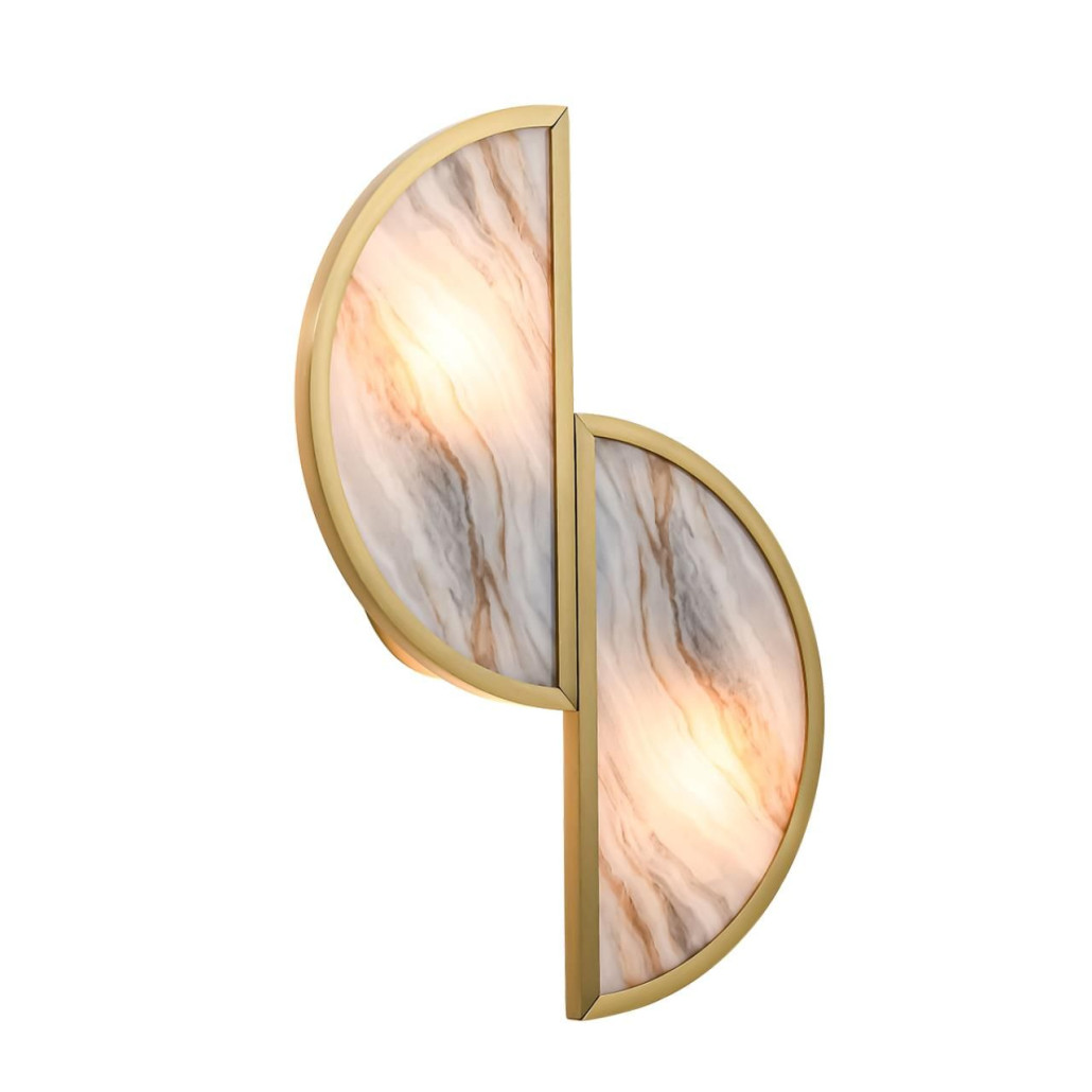 Бра с двумя полукруглыми плафонами из искусственного алебастра в бронзовой оправе Marbella