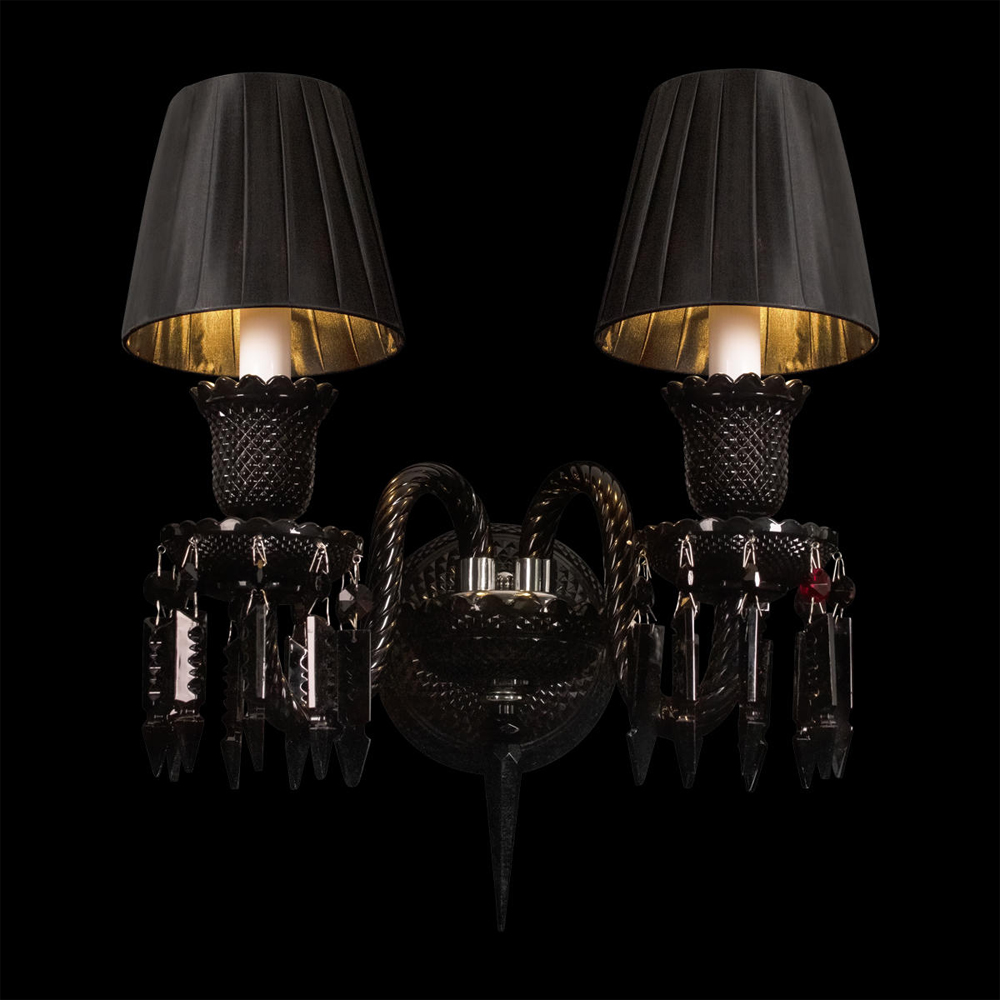 Бра с двумя черными абажурами и декоративными подвесками Lustre Reverie