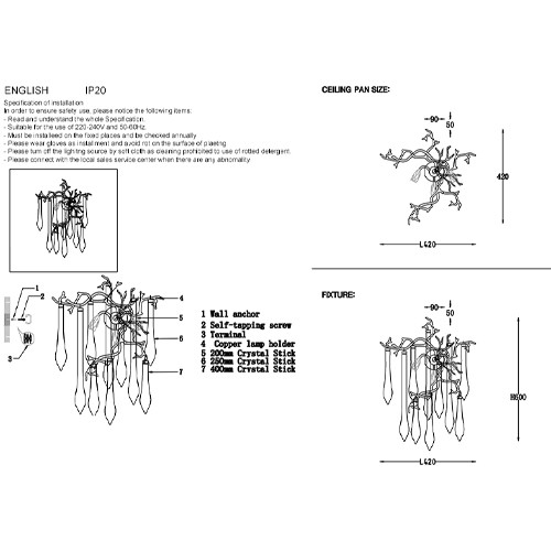 Бра с декором в виде ветвей и стеклянных подвесок в форме капель Droplet Chandelier