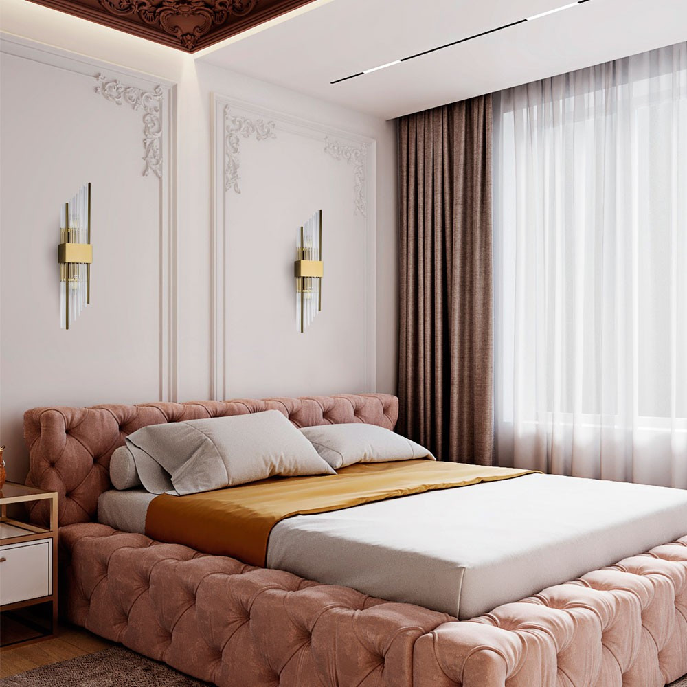 Бра с декором в виде хрустальных трубочек Nembus Brass Glass Wall Lamp