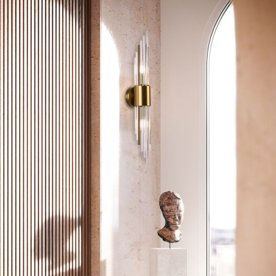 Бра с декором в виде хрустальных трубочек Nembus Brass Round Glass Wall Lamp