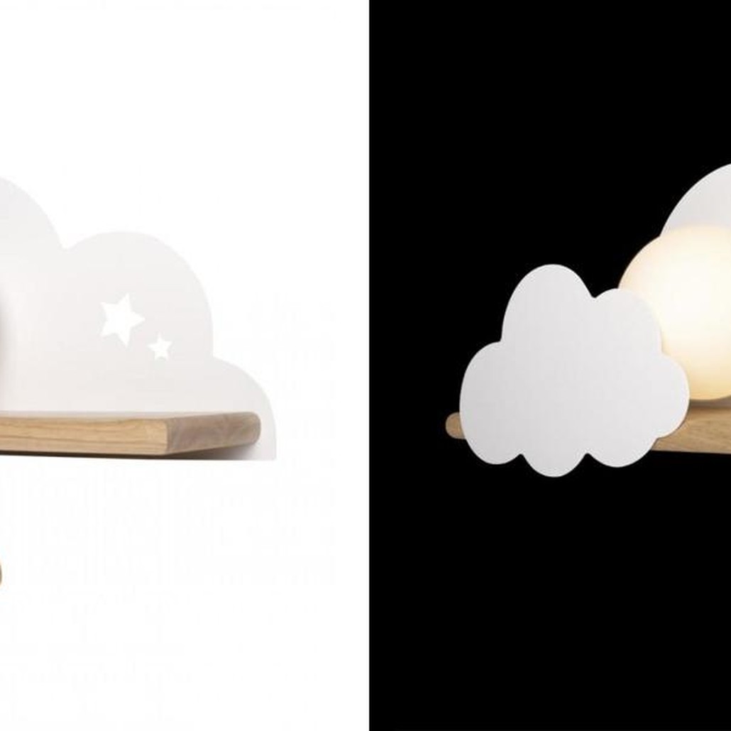 Бра с деревянной полкой белое Облако Wall Lamp White Cloud