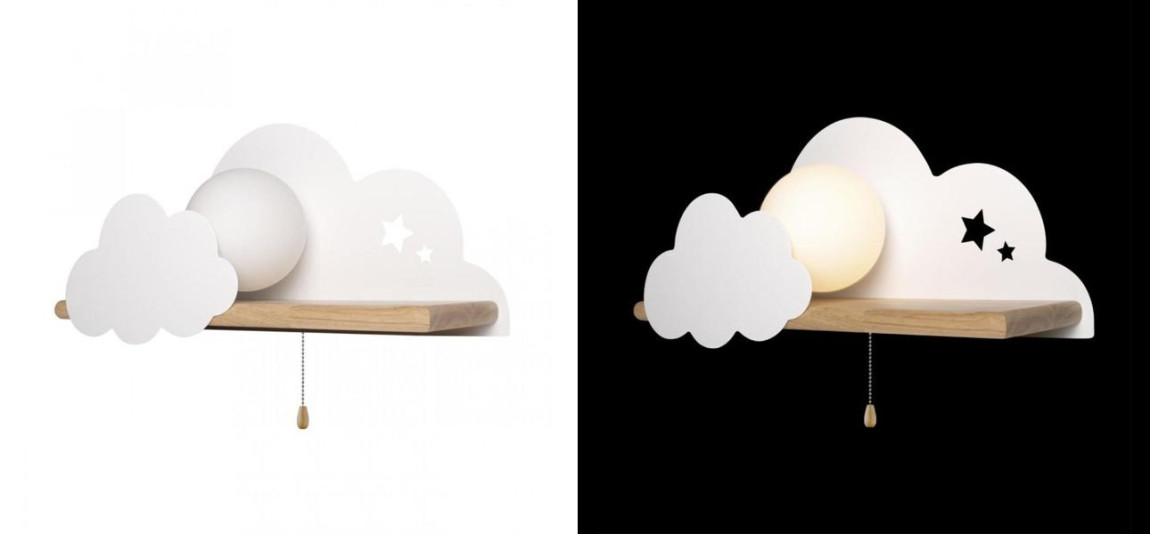 Бра с деревянной полкой белое Облако Wall Lamp White Cloud