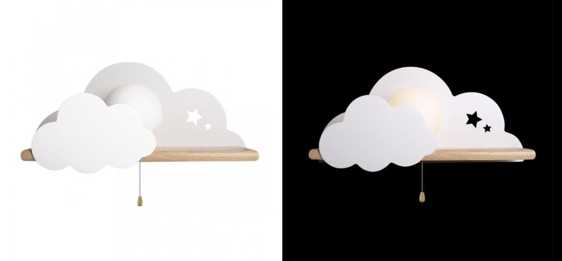 Бра с деревянной полкой белое Облако Wall Lamp White Cloud