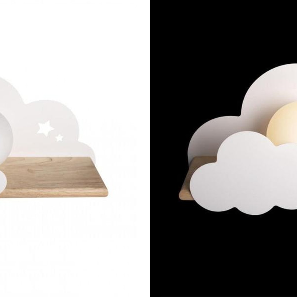 Бра с деревянной полкой белое Облако Wall Lamp White Cloud