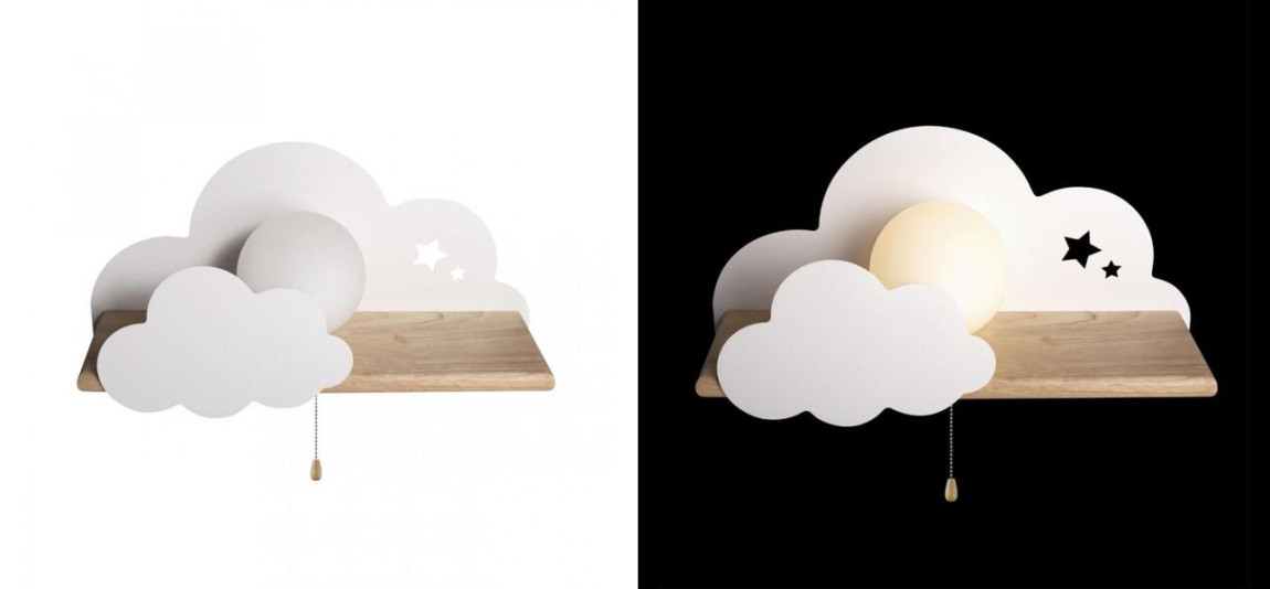Бра с деревянной полкой белое Облако Wall Lamp White Cloud