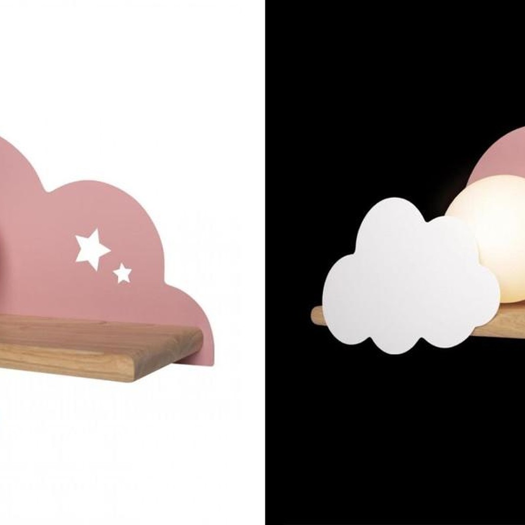 Бра с деревянной полкой розовое Облако Wall Lamp Pink Cloud