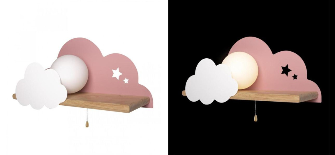 Бра с деревянной полкой розовое Облако Wall Lamp Pink Cloud