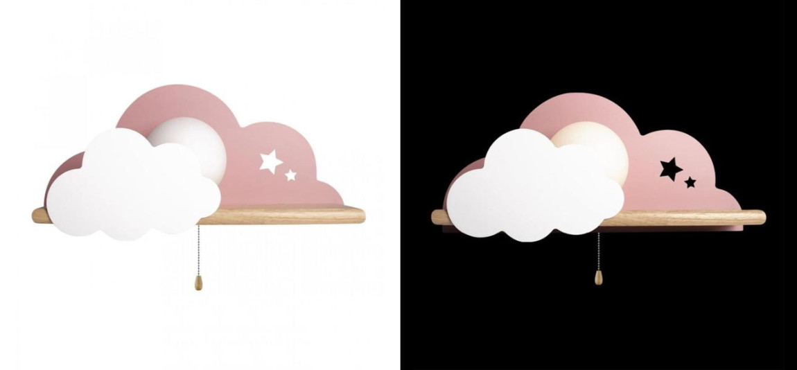Бра с деревянной полкой розовое Облако Wall Lamp Pink Cloud