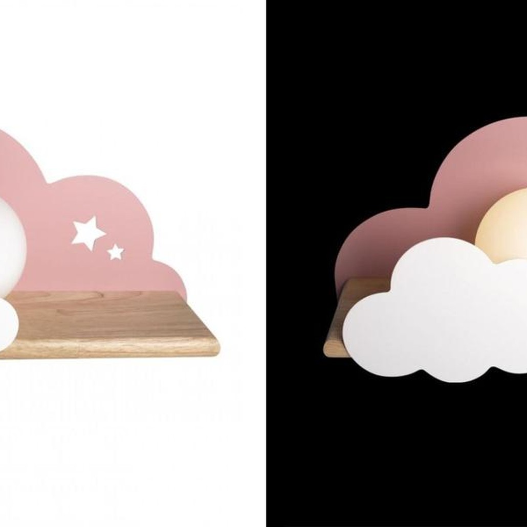 Бра с деревянной полкой розовое Облако Wall Lamp Pink Cloud