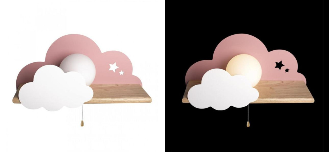 Бра с деревянной полкой розовое Облако Wall Lamp Pink Cloud