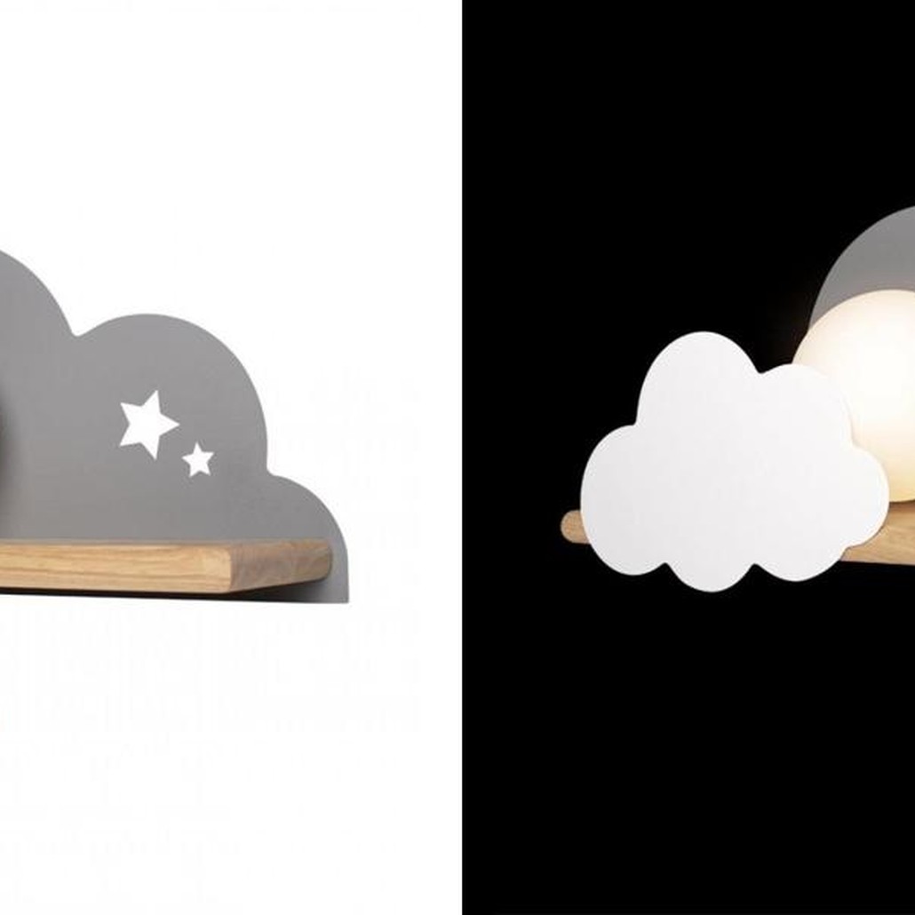 Бра с деревянной полкой серое Облако Wall Lamp Grey Cloud
