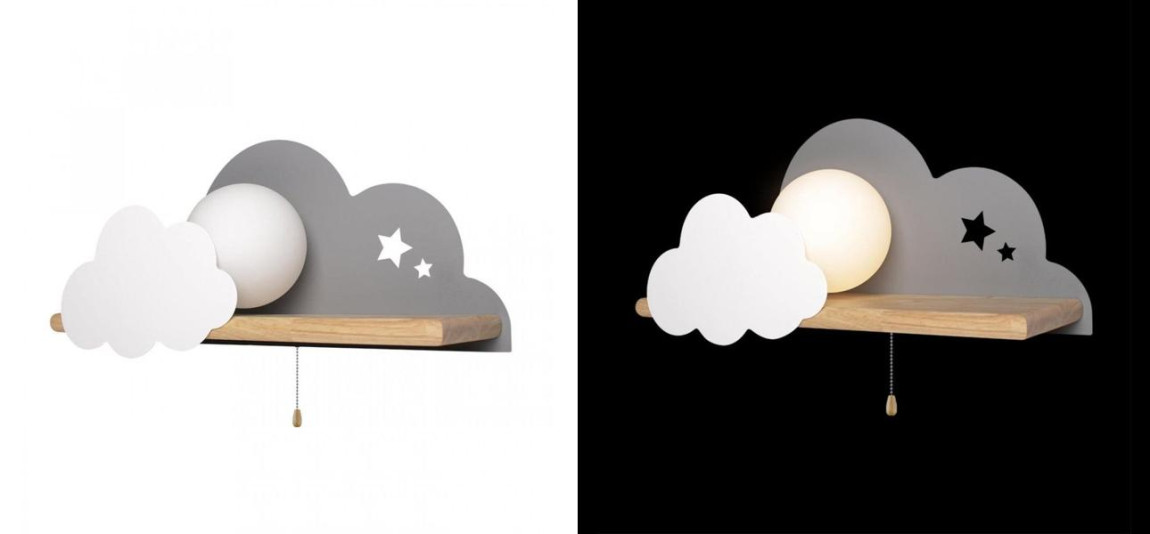 Бра с деревянной полкой серое Облако Wall Lamp Grey Cloud