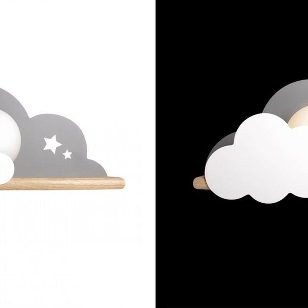 Бра с деревянной полкой серое Облако Wall Lamp Grey Cloud