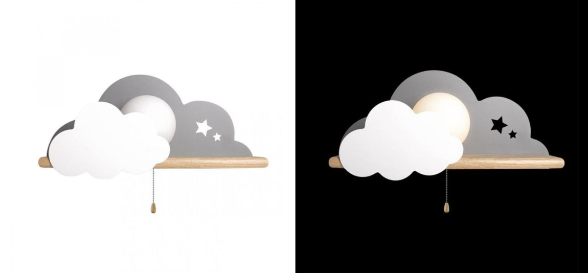 Бра с деревянной полкой серое Облако Wall Lamp Grey Cloud