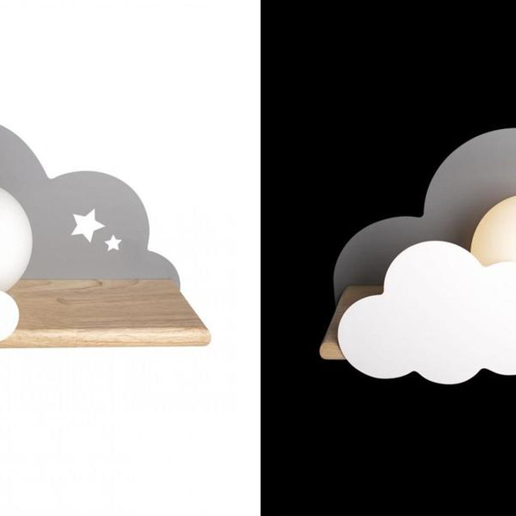 Бра с деревянной полкой серое Облако Wall Lamp Grey Cloud