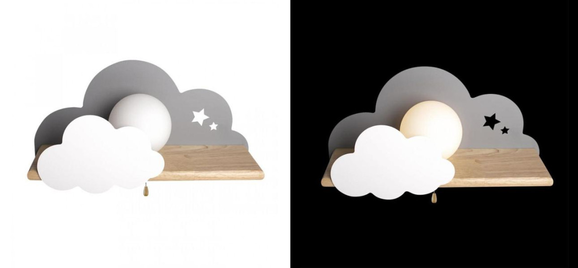 Бра с деревянной полкой серое Облако Wall Lamp Grey Cloud