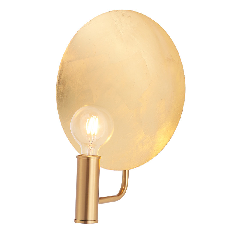 Бра с золотым круглым отражателем и открытой лампой Sun Glow Disc