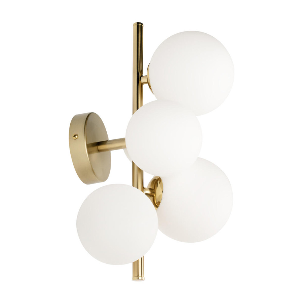 Бра с золотым основанием и 5-ю белыми шарообразными плафонами Bubble