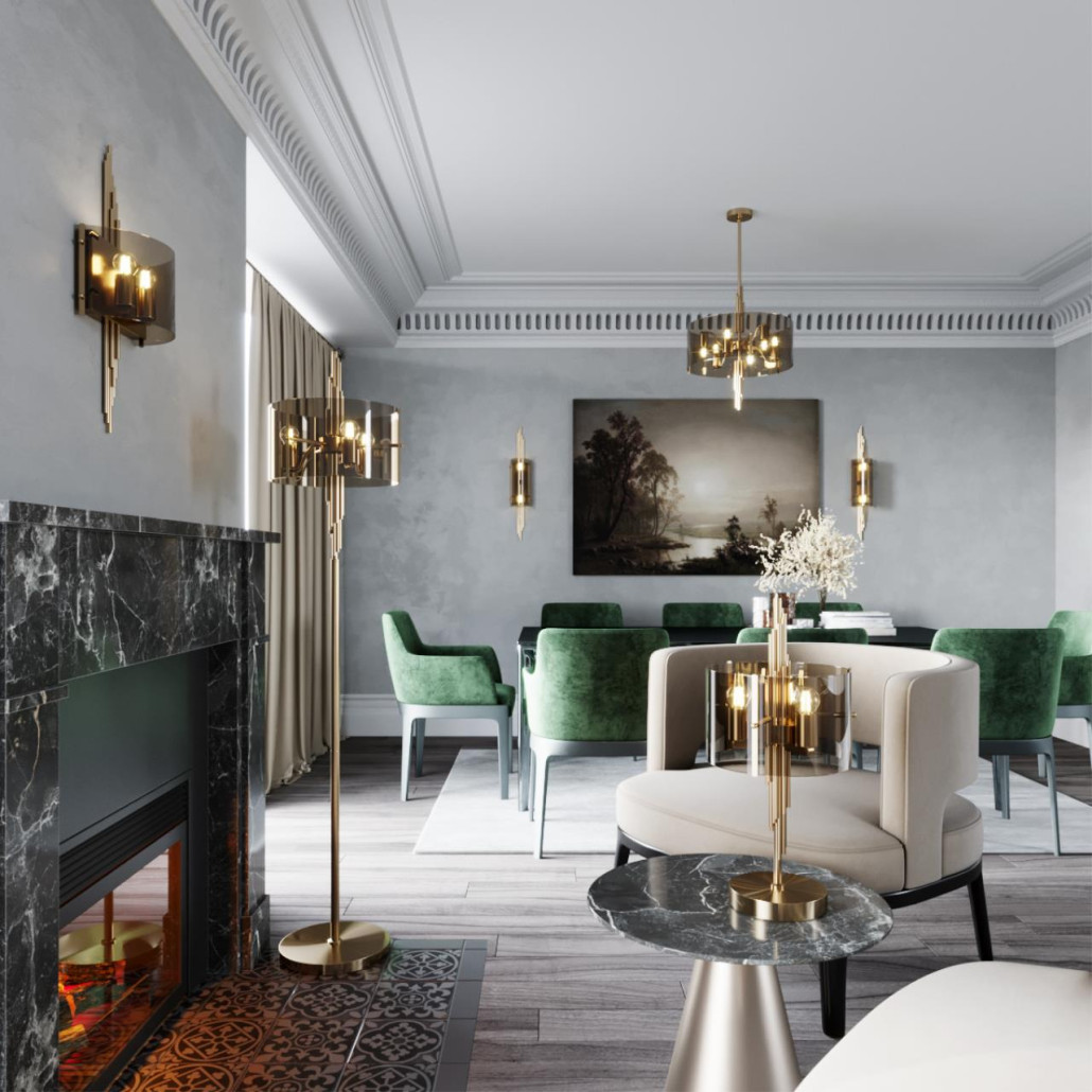 Бра с изогнутым плафоном на бронзовом основании с вертикальным декором из металлических трубок Sohne