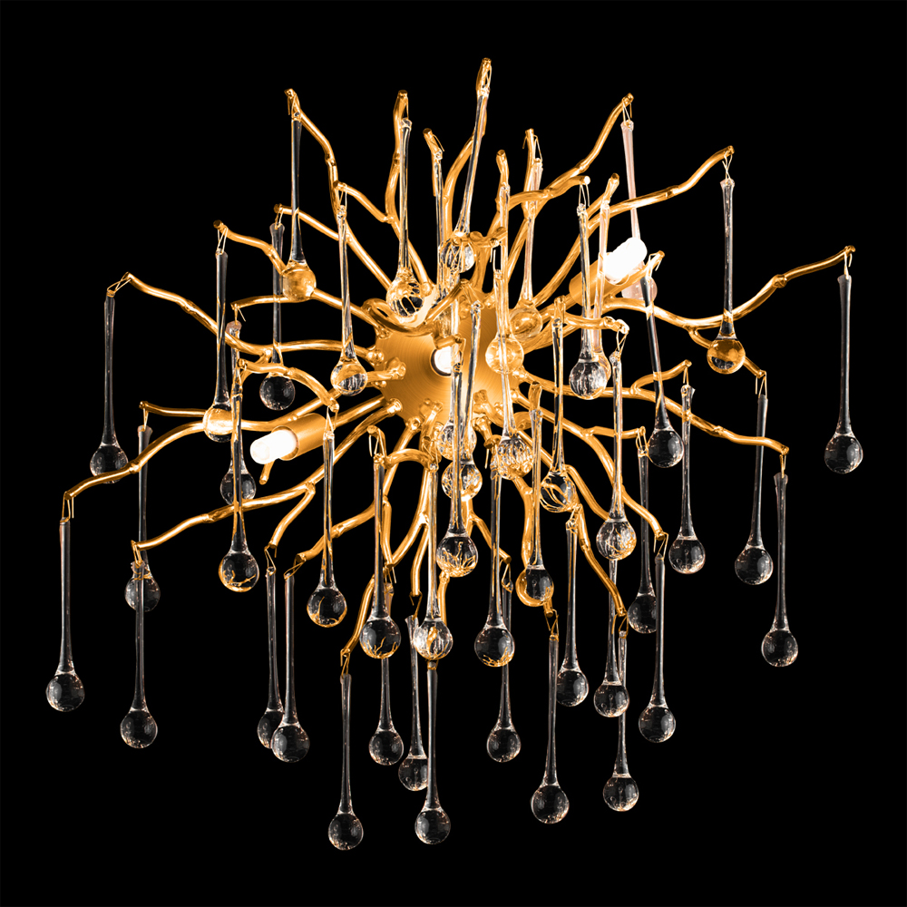 Бра с лучеобразным основанием и подвесками из прозрачного стекла в виде длинных капель Droplet Chandelier