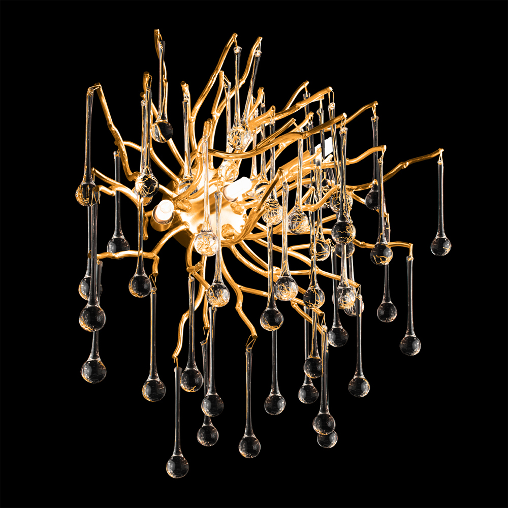 Бра с лучеобразным основанием и подвесками из прозрачного стекла в виде длинных капель Droplet Chandelier