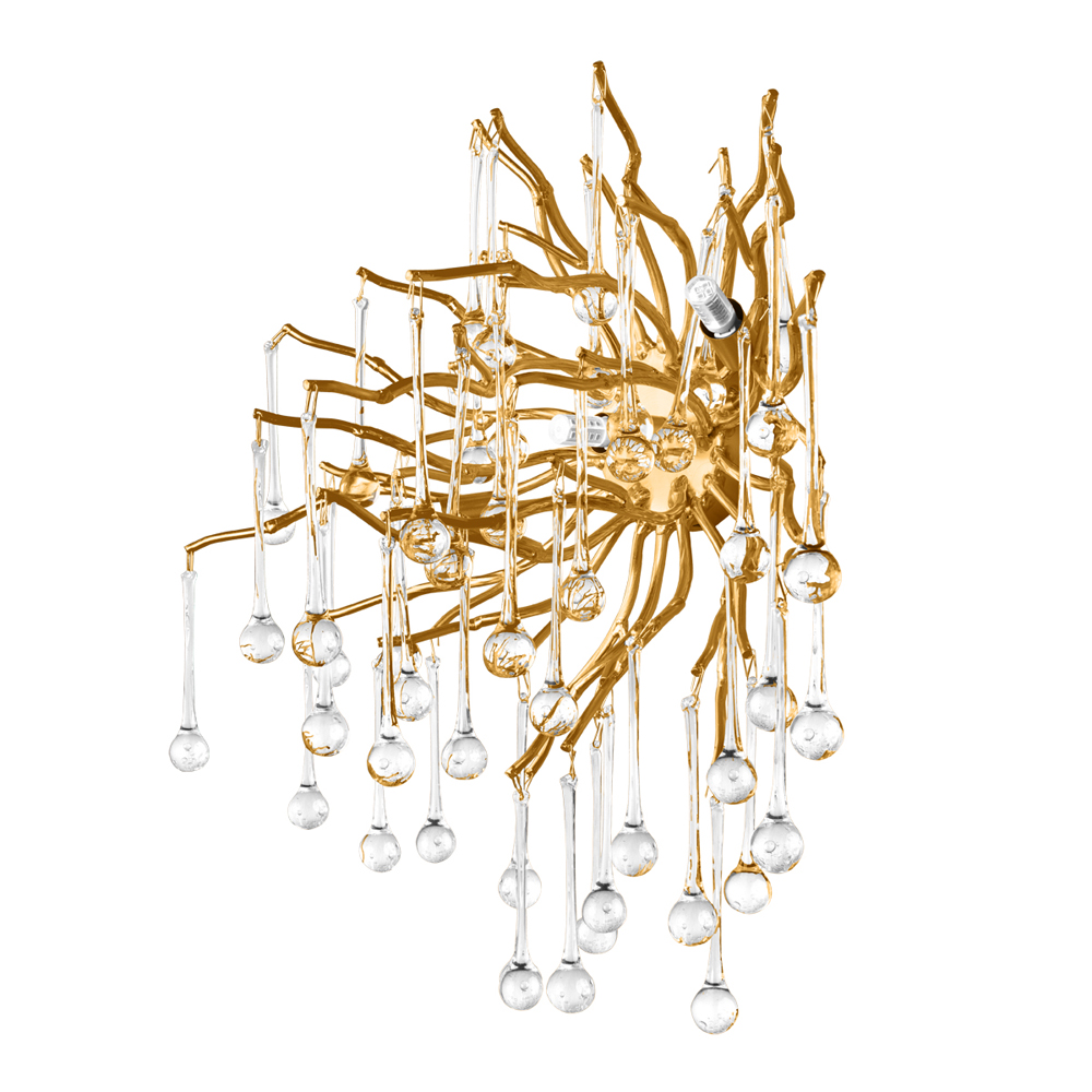 Бра с лучеобразным основанием и подвесками из прозрачного стекла в виде длинных капель Droplet Chandelier