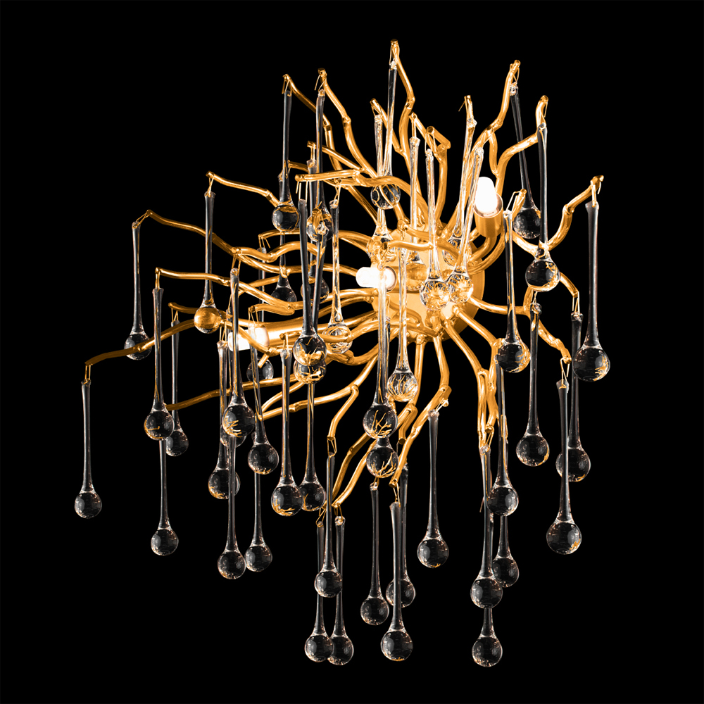 Бра с лучеобразным основанием и подвесками из прозрачного стекла в виде длинных капель Droplet Chandelier