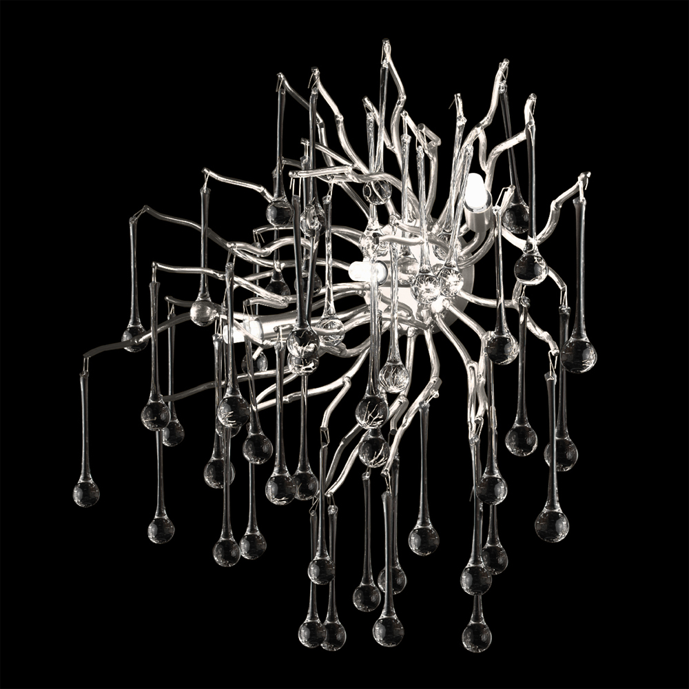 Бра с лучеобразным основанием и подвесками из прозрачного стекла в виде длинных капель Droplet Chandelier