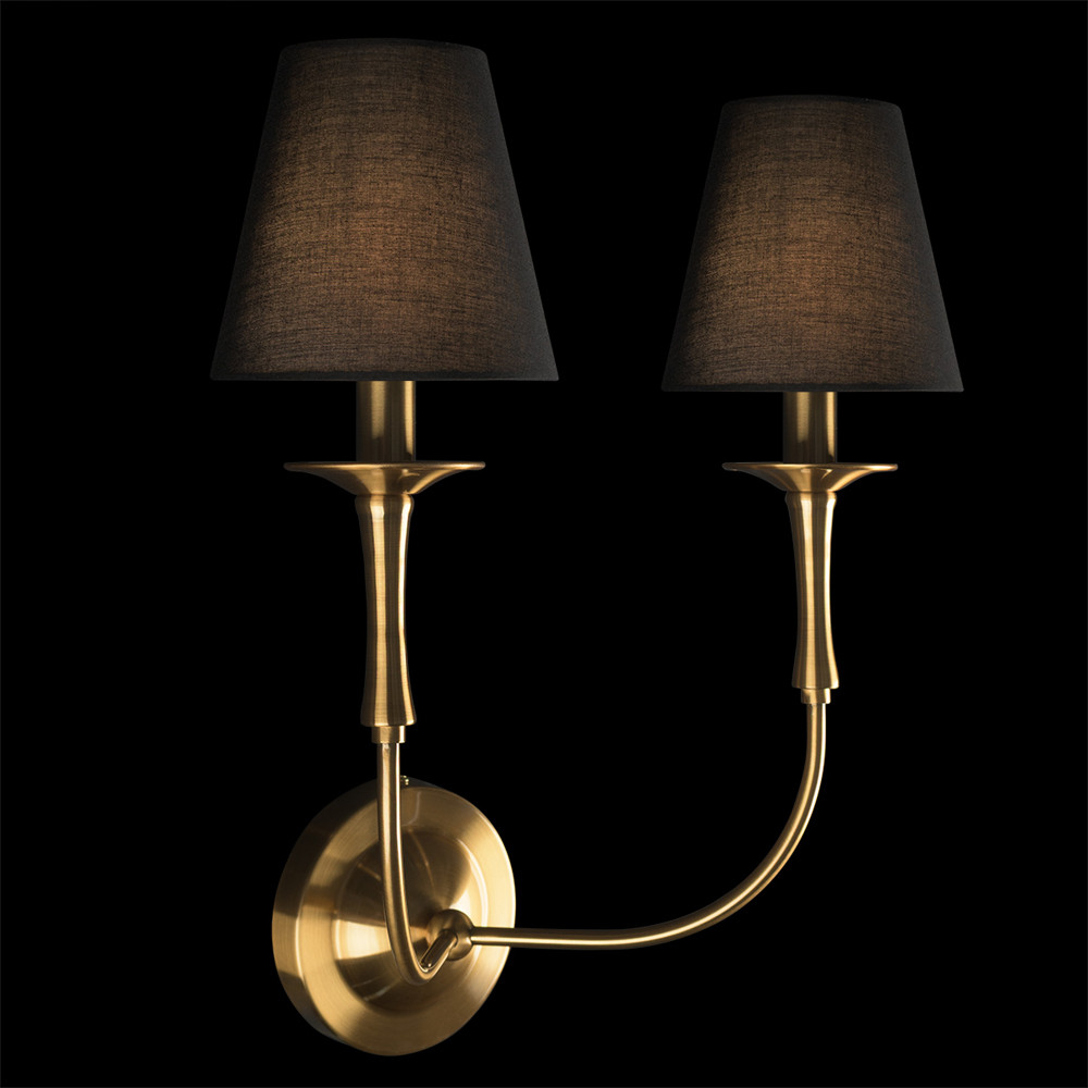 Бра с металлическим основанием бронзового цвета и 2-мя черными конусовидными абажурами Dignity