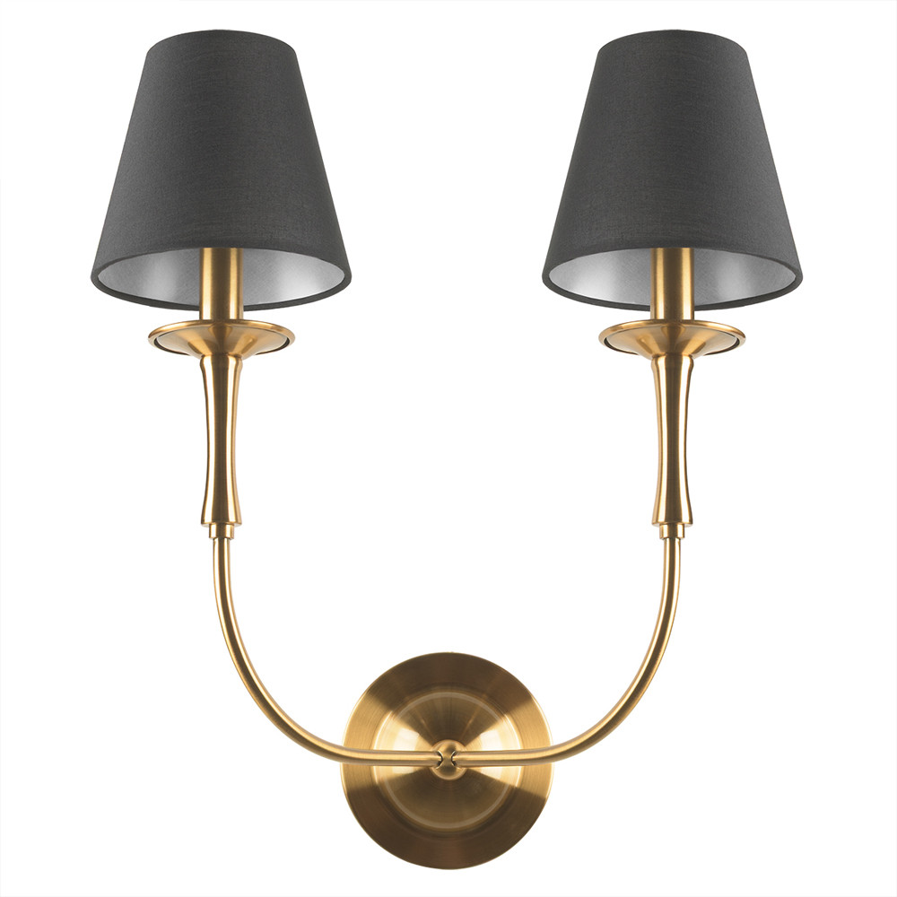 Бра с металлическим основанием бронзового цвета и 2-мя черными конусовидными абажурами Dignity