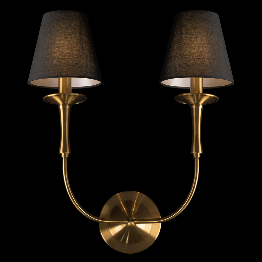 Бра с металлическим основанием бронзового цвета и 2-мя черными конусовидными абажурами Dignity